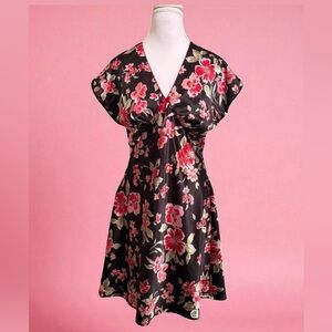Adonna Black and Pink Floral Mini Dress